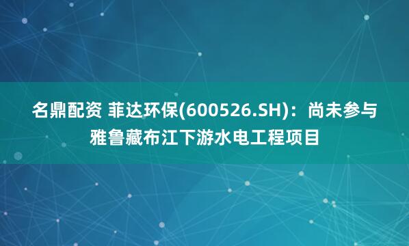 名鼎配资 菲达环保(600526.SH)：尚未参与雅鲁藏布江下游水电工程项目